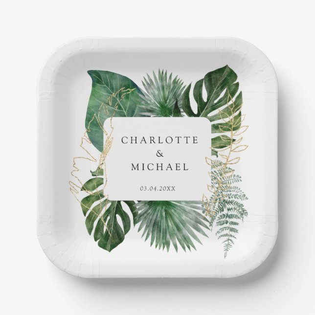 Tropical Elegant Plant Trending Wedding  Geschenka Paper Plates (Front)