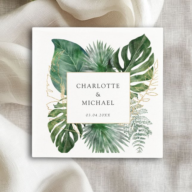 Tropical Elegant Plant Trending Wedding   Napkins (Tropical Elegant Plant Trending Wedding Napkins with your name and date.)