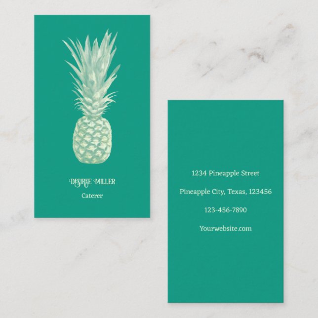 Tropical Elegant Teal Beige Pineapple Art Business Card (Front/Back)