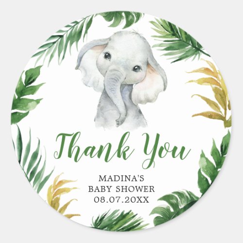 Tropical Elephant Baby Shower Thank You Sticker