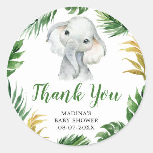 Tropical Elephant Baby Shower Thank You Sticker
