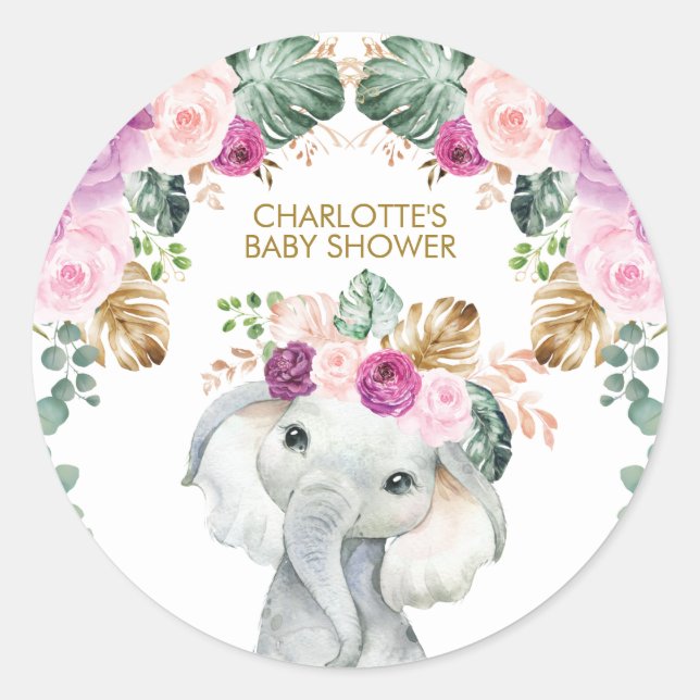 Tropical Elephant Baby Shower Wild One Birthday Classic Round Sticker (Front)