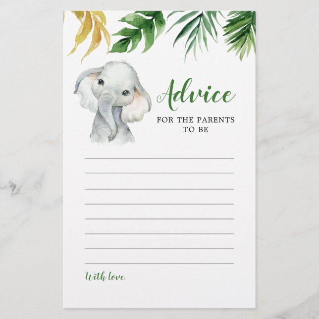 Tropical Elephant Boy Baby Shower Advice Card (Front)
