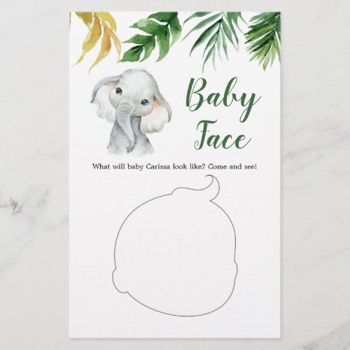 Tropical Elephant Boy Baby Shower Baby Face Card