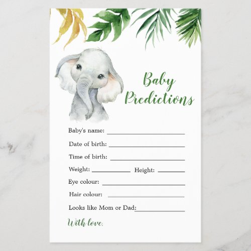 Tropical Elephant Boy Baby Shower Baby Prediction