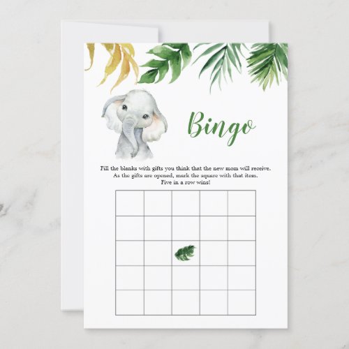 Tropical Elephant Boy Baby Shower Bingo Game Invitation