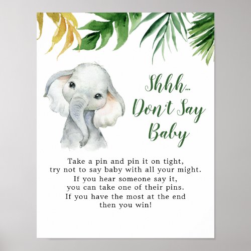 Tropical Elephant Boy Baby Shower Dont Say Baby Poster