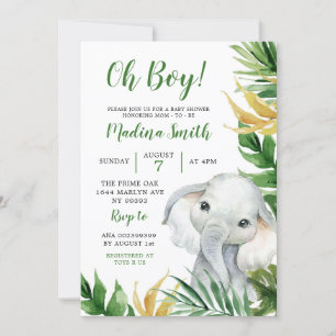 Tropical Elephant Boy Baby Shower Invitation