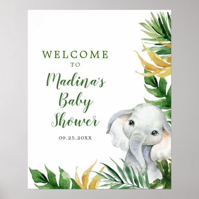 Tropical Elephant Boy Baby Shower Invitation Poster (Front)