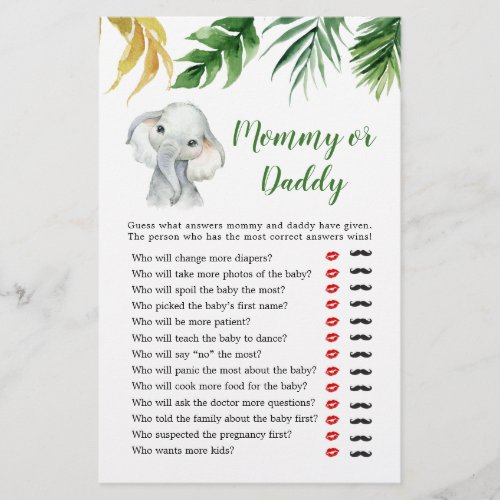 Tropical Elephant Boy Baby Shower Mommy or Daddy