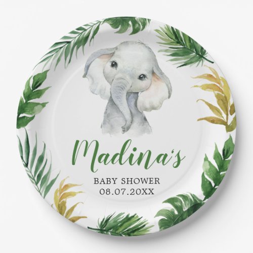 Tropical Elephant Boy Baby Shower Paper Plate