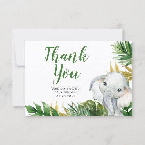 Tropical Elephant Boy Baby Shower Thank You Card