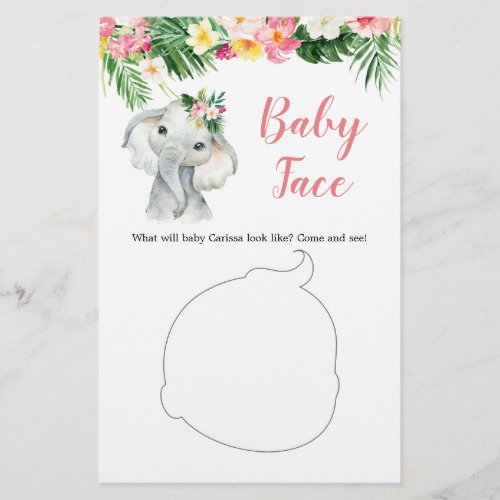 Tropical Elephant Girl Baby Shower Baby Face