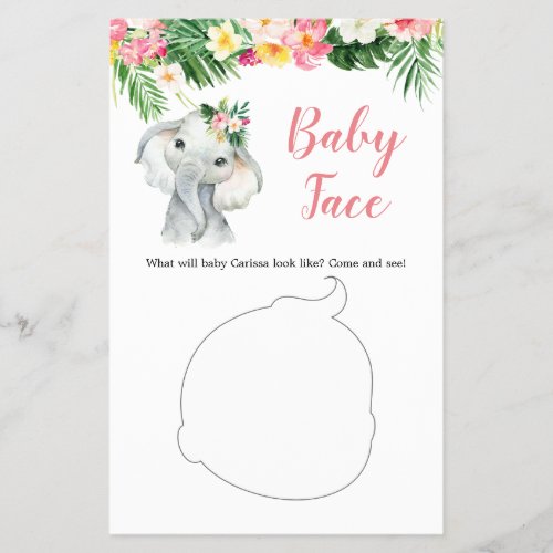 Tropical Elephant Girl Baby Shower Baby Face