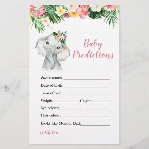 Tropical Elephant Girl Baby Shower Baby Prediction
