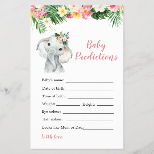 Tropical Elephant Girl Baby Shower Baby Prediction