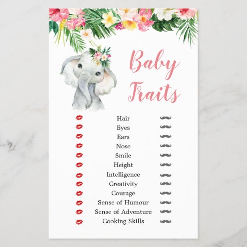 Tropical Elephant Girl Baby Shower Baby Traits