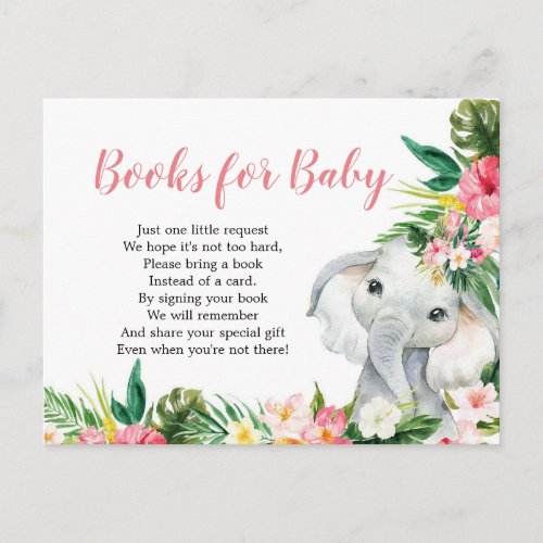 Tropical Elephant Girl Baby Shower Books for Baby Invitation Postcard