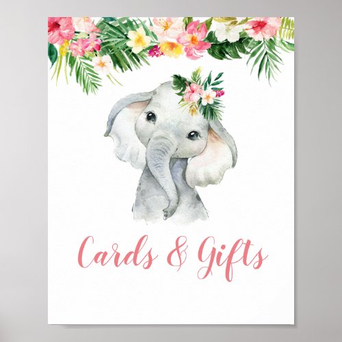 Tropical Elephant Girl Baby Shower Cards  Gifts Poster