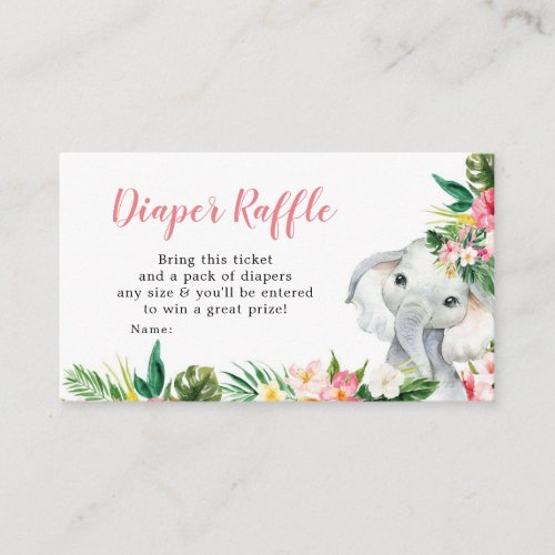 Tropical Elephant Girl Baby Shower Diaper Raffle Enclosure Card