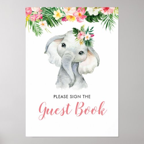 Tropical Elephant Girl Baby Shower Guest Book