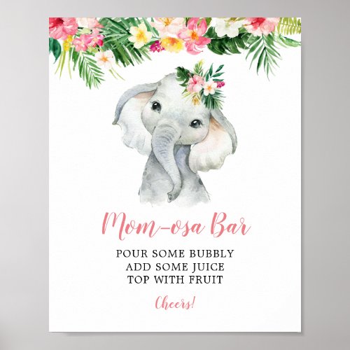 Tropical Elephant Girl Baby Shower Mom_osa Bar Poster