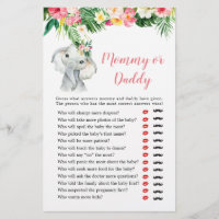 Tropical Elephant Girl Baby Shower Mommy or Daddy