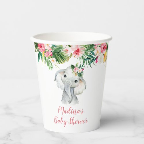 Tropical Elephant Girl Baby Shower Paper Cup