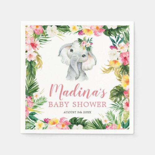 Tropical Elephant Girl Baby Shower Paper Napkin