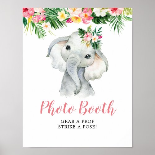 Tropical Elephant Girl Baby Shower Photo Booth Poster