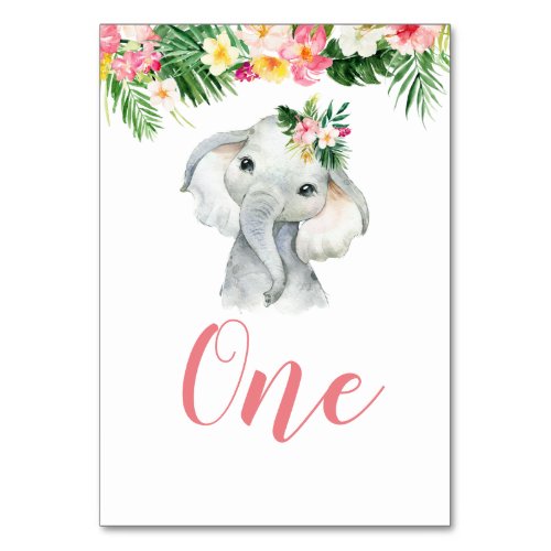 Tropical Elephant Girl Baby Shower Table Number