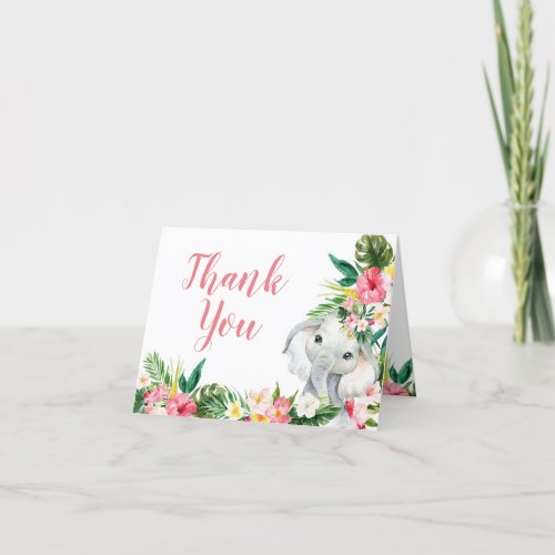 Tropical Elephant Girl Baby Shower Thank You Card