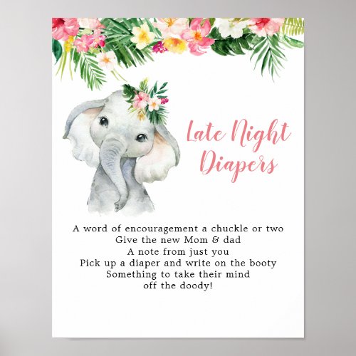 Tropical Elephant Girl Late Night Diaper Poster