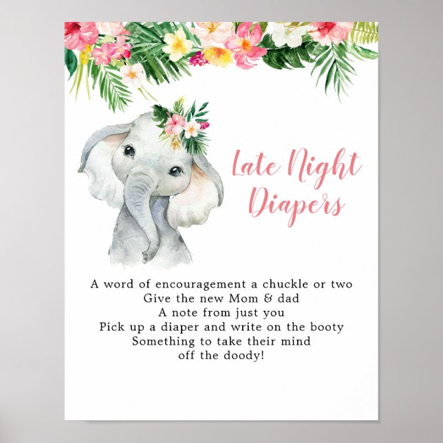 Tropical Elephant Girl Late Night Diaper Poster (Front)