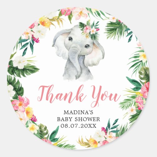 Tropical Elephant Girl Thank You Sticker