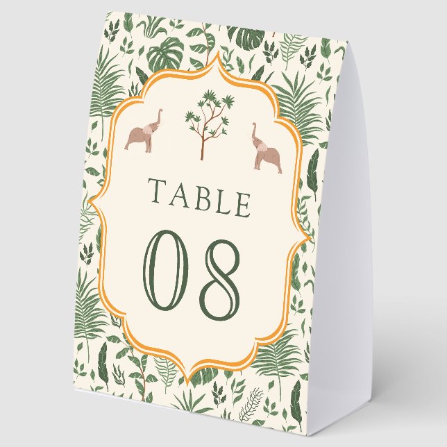 Tropical Elephant Indian Wedding Table Number Paper Table Tent (Front)