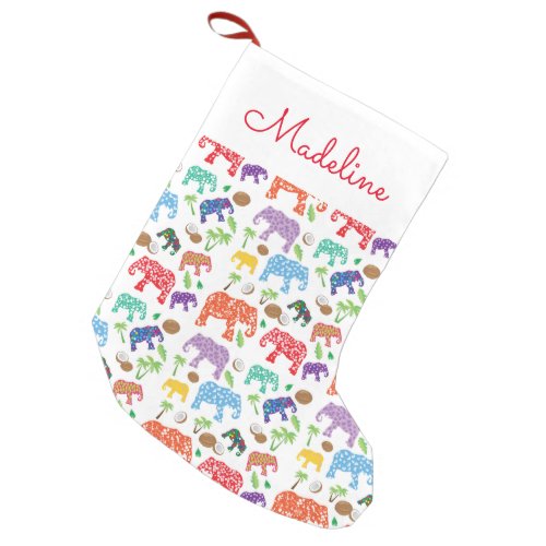 Tropical Elephants  Add Your Name Small Christmas Stocking