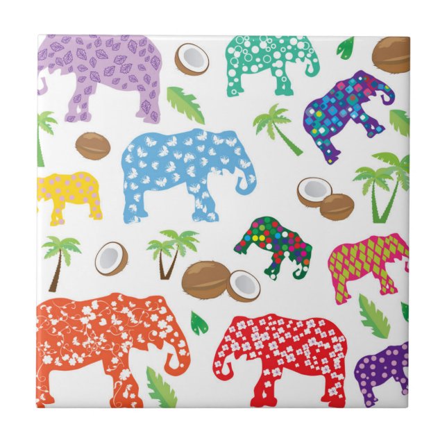 Tropical Elephants Ceramic Tile (Front)