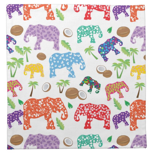 Tropical Elephants Cloth Napkin (Front)