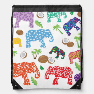 Tropical Elephants Drawstring Bag