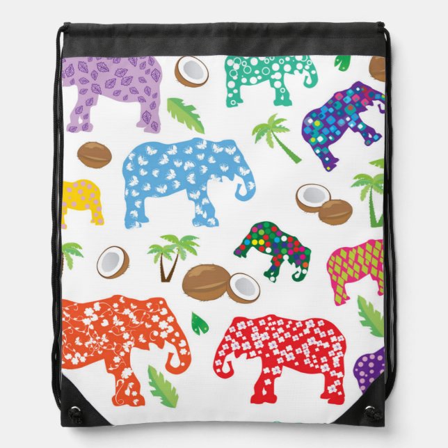 Tropical Elephants Drawstring Bag (Front)