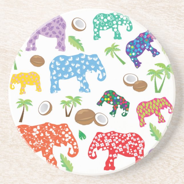 Tropical Elephants Sandstone Coaster (Front)