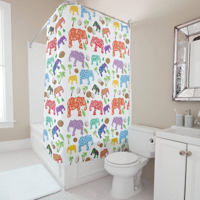 Tropical Elephants Shower Curtain (In Situ)