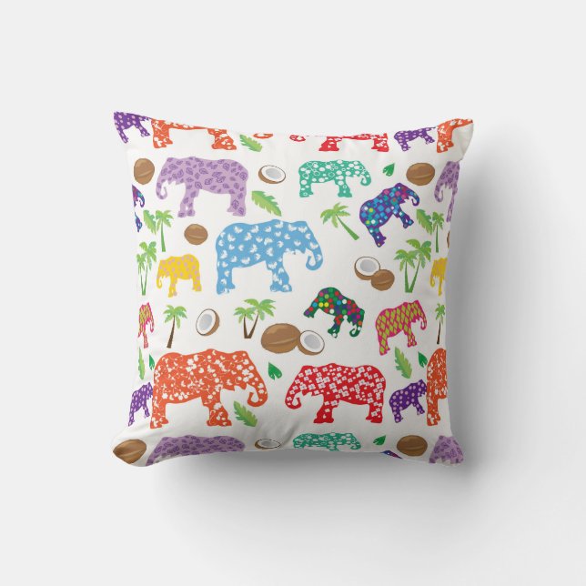Tropical Elephants Throw Pillow (Front)