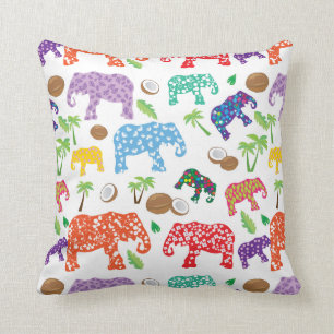Tropical Elephants Throw Pillow
