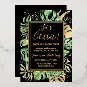 Tropical Elopement Wedding Reception Party Foil Invitation