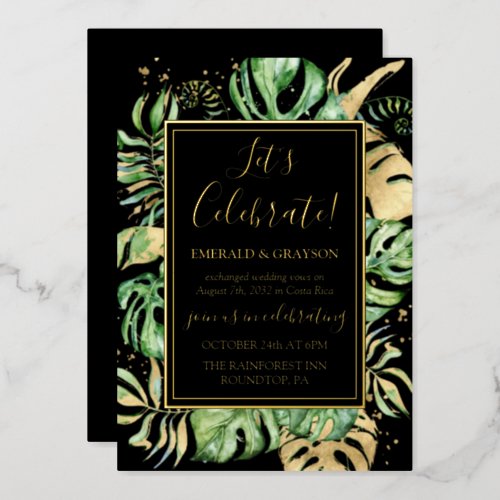 Tropical Elopement Wedding Reception Party Foil Invitation