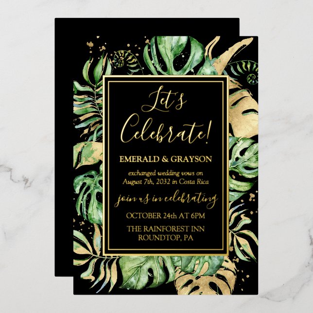 Tropical Elopement Wedding Reception Party Foil Invitation (Front/Back)