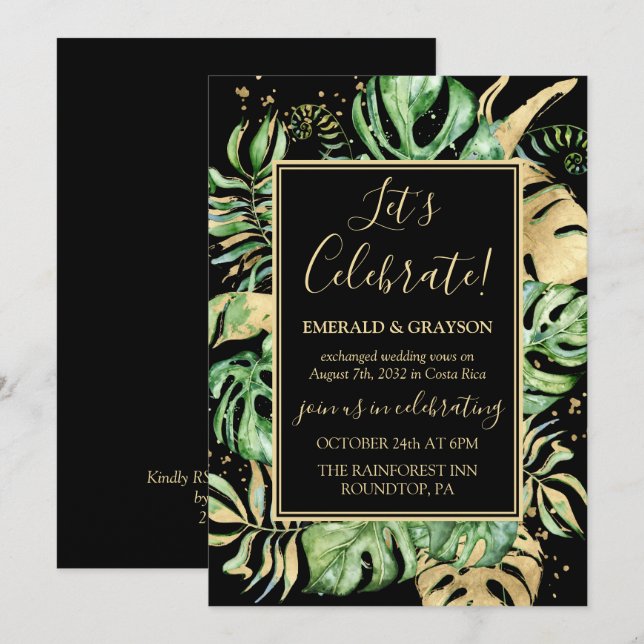 Tropical Elopement Wedding Reception Party Invitation (Front/Back)