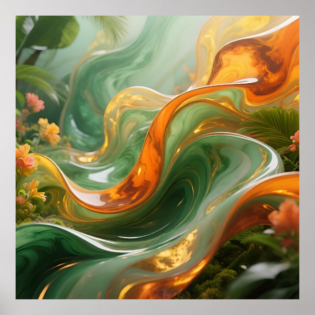 Tropical Emerald Amber Swirl Poster (Front)